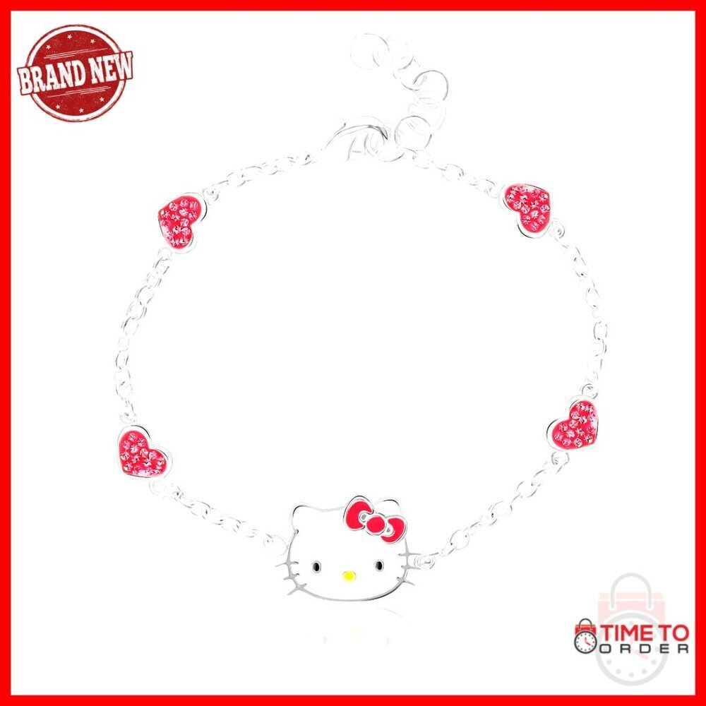 Silver Heart Charm Bracelet with Zirconia Accents, Adjustable 6.5" + 1"